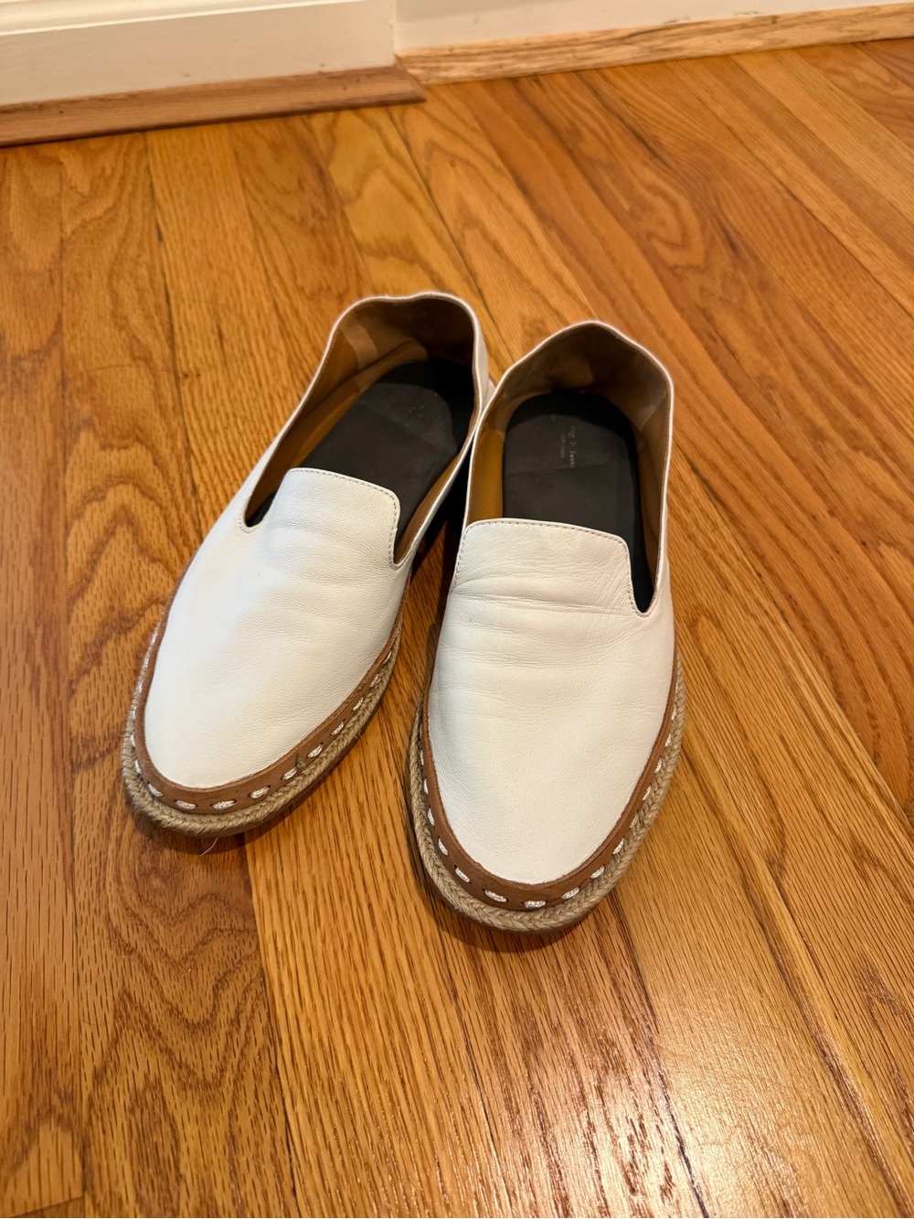 rag & bone White Leather Slip-On Espadrille Loafers